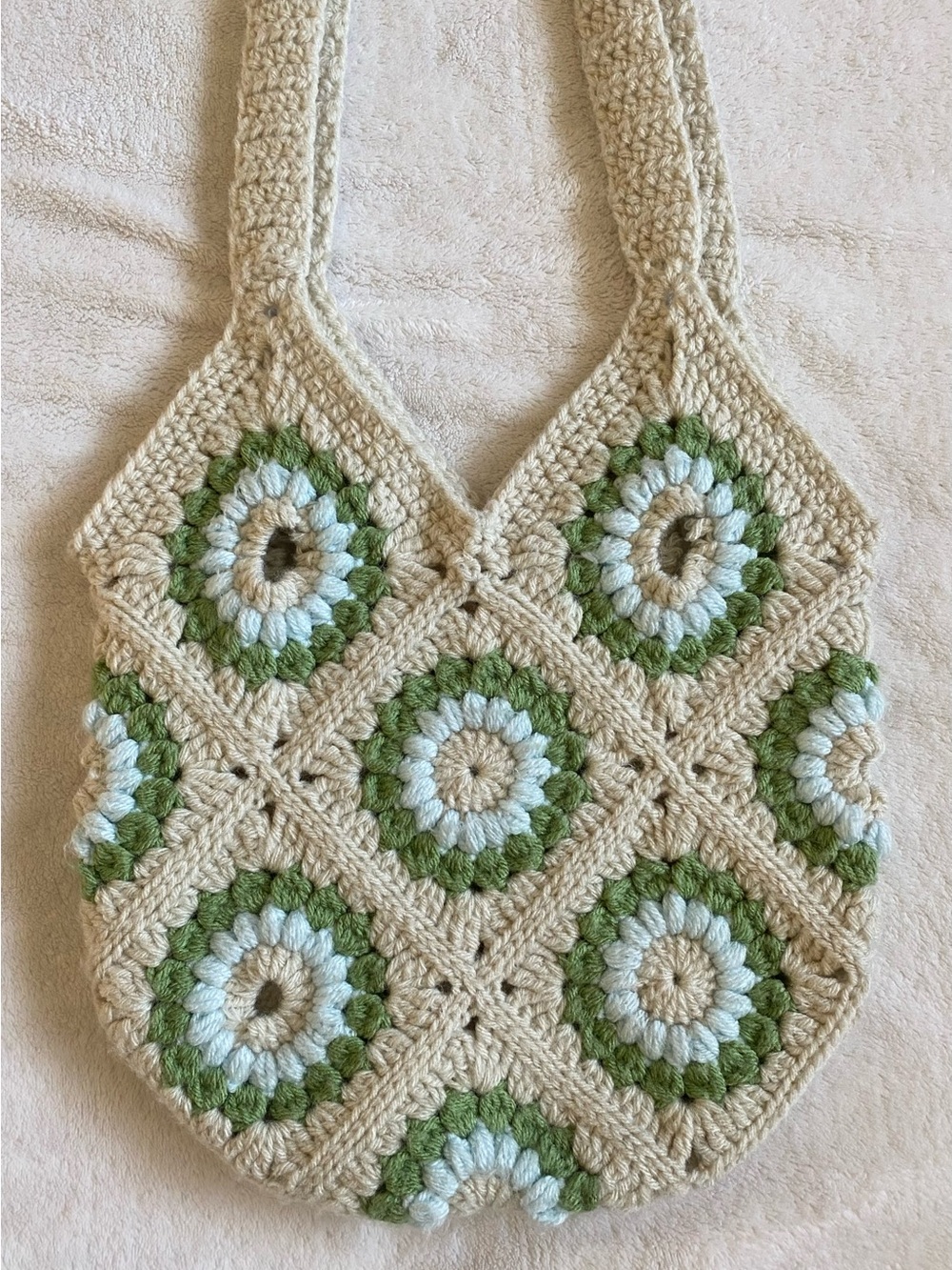 Handmade Crochet Granny Square Tote Bag Boho Shoulder Bag - Picture 3 of 10